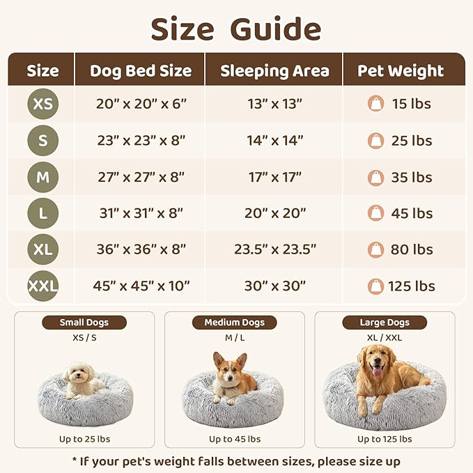 JOLLYVOGUE Dog Beds Large Sized Dog, Calming Anti-Anxiety Dog Bed, Fluffy Donut Cushion for Extra Large Pets (45")