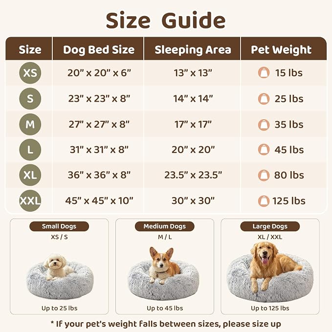 JOLLYVOGUE 23" Dog & Cat Bed, Calming Anti-Anxiety Pet Bed for Small Dogs, Fluffy Donut Cushion for Small and Medium Pets