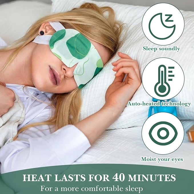 100 Pcs Self Heated Steam Eye Masks Disposable Self Heating Eye Mask Bulk Steam Mask Warm Compress Gifts for Home Office Travel Warm Sleep Supplies(Green)