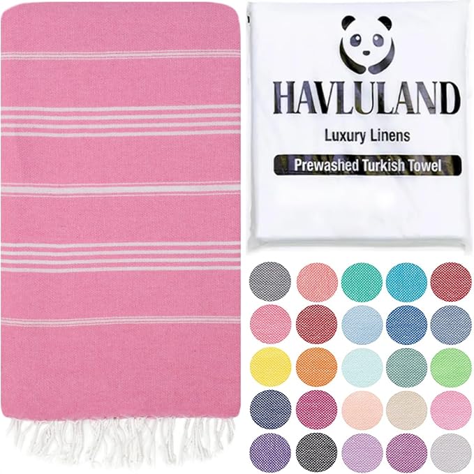 HAVLULAND Turkish Beach Towels, Oversized 40"x72" Turkish Bath Towel, Highly Absorbent Quick Dry Sand Free Beach Towels, Lightweight Pool Travel Camping Picnic Blanket - Pink