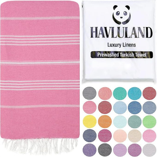 HAVLULAND Turkish Beach Towels, Oversized 40"x72" Turkish Bath Towel, Highly Absorbent Quick Dry Sand Free Beach Towels, Lightweight Pool Travel Camping Picnic Blanket - Pink