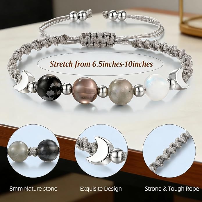 Moon Phase Bracelet for Women Crystal Healing Bracelet Natural Moonstone Beaded Bracelets Meditation Relaxation Friendship Bracelets Valentine Jewelry Gifts
