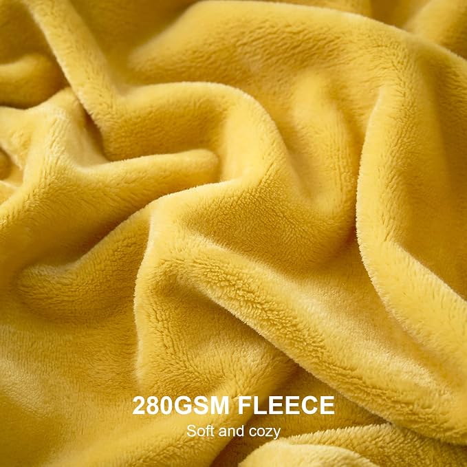 Hansleep Throw Yellow Fleece Blanket, Soft Flannel Bed Blanket | Fuzzy Cozy Blanket 50x60 Inches, Multi-use for Bed, Sofa, Couch, Travel, Camping, All Season Warm Lightweight Cover