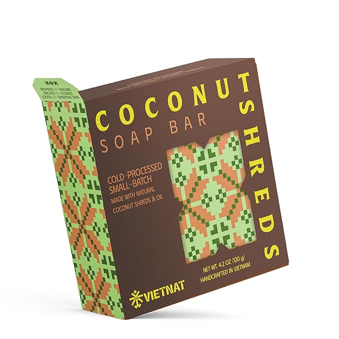Cold-Process Natural 2-in-1 Soap Bar (4.2 oz) with Coconut Shreds | Light Exfoliation & Creamy Lather Body Bar | Cold-Processed, Handmade in Vietnam (Pack of 1)