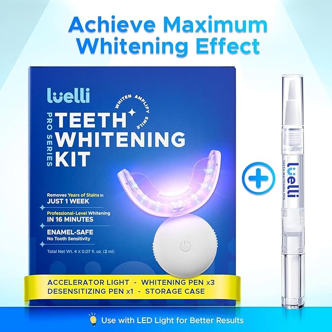 Luelli Teeth Whitening Pen, 50+ Uses - Travel Size Professional Tooth Whitener Gel, Extra Strength Organic Teeth Bleaching Gel for Sensitive Teeth, Instant Stain Removal, Simply White Smile, 4 Count