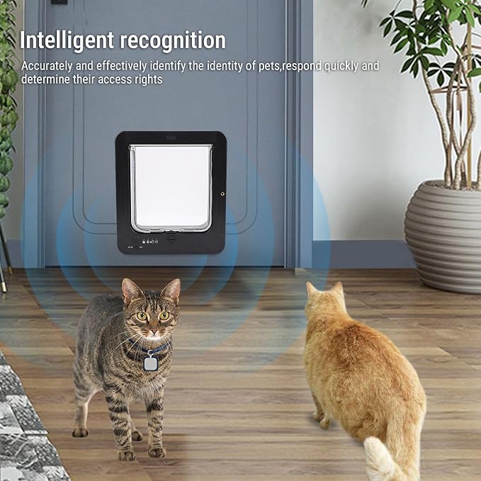 Smart Pet Door, Automatic Sensing Collar Activated Cat Door with 2 Way Entry for Indoor Outdoor Pets, High Grade Plastic Safety Guard Easy Installation