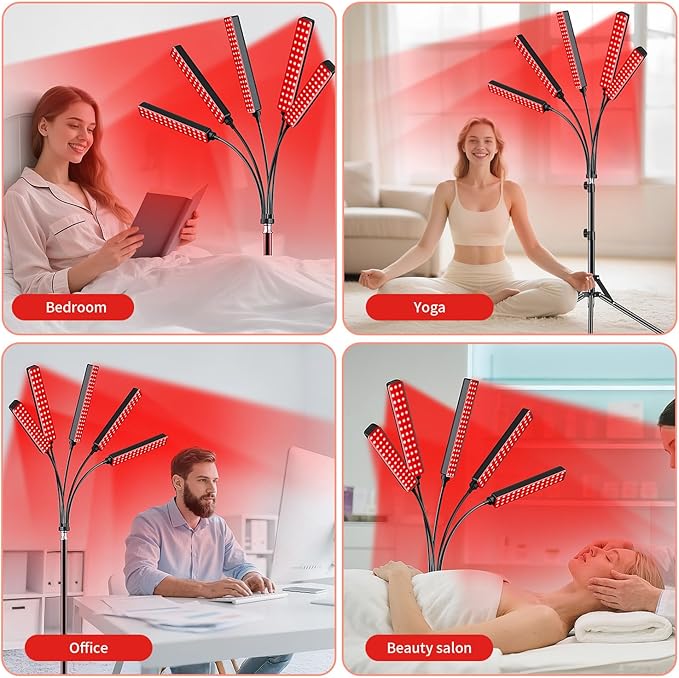 Cholas Red Light Therapy for Face Body, 5 Heads Red Infrared Light Therapy Devices with Stand, 5 Levels Adjustable Brightness 660nm and 850nm LED Near Infrared Light for Full Body, Face, Skin, Muscle