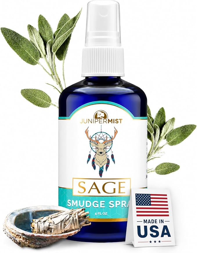 White Sage Smudge Spray (114ml) Sage Spray for Cleansing Negative Energy, Smokeless Smudge Spray, Spiritual Room Spray, White Sage Essential Oil Mist, Aura Cleansing & Protection Spray