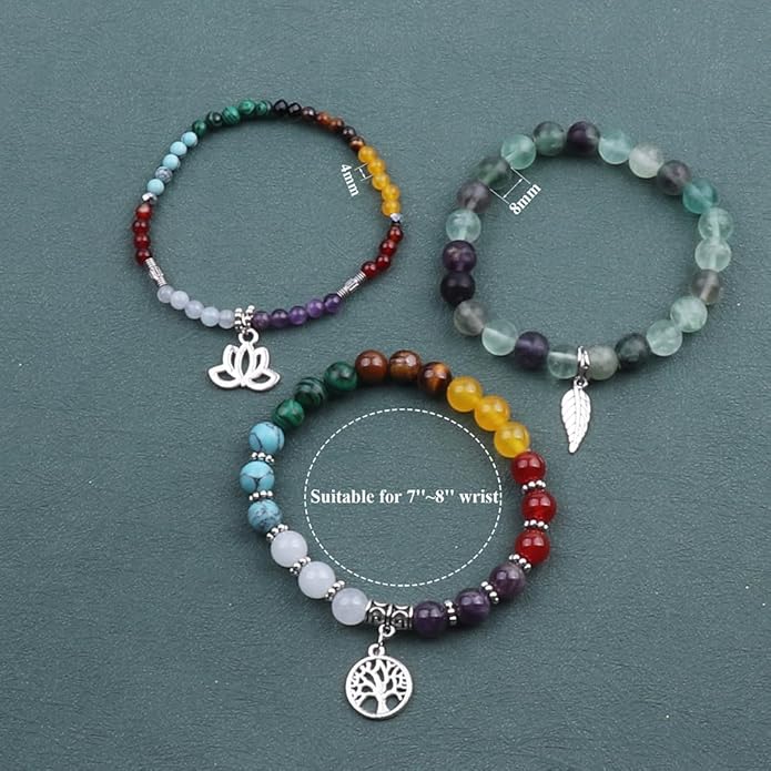 UEUC Tree of Life Yoga Healing Stone Bracelets,Multilayer Lotus Chakra Stone Reiki Bracelet Sets,Anxiety Crystal Natural Stone,for Women Stress Relief