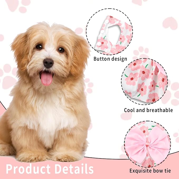 5 Pcs Dog Dresses Floral Puppy Cat Pet Dresses Dog Bowknot Dresses for Small Dogs Girls Puppy Summer Floral Skirts Outfits Cute Princess Pet Dress for Female Yorkie Cats Dogs Pets