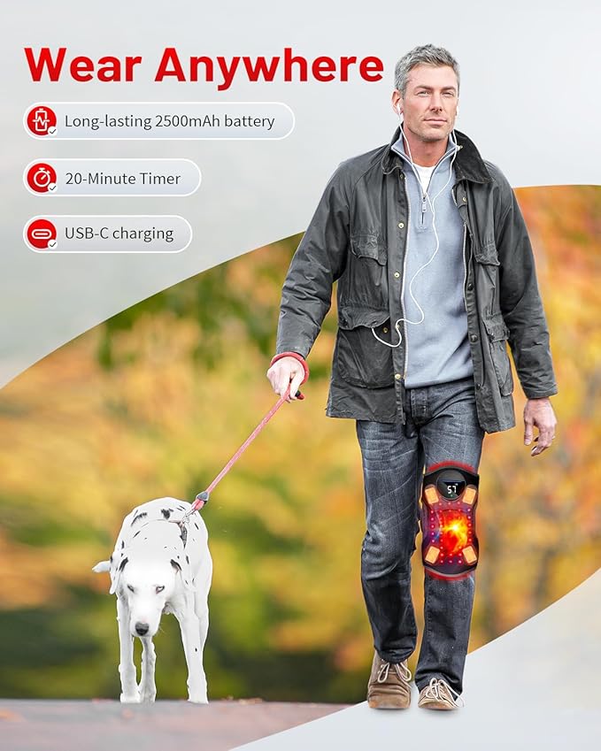 Upgraded PRO Red Light Therapy Knee Brace & 4 Vibration Massage - Rechargeable Controller, 660nm&850nm Red Light Therapy Heated Device for Knee/Elbow/Shoulder