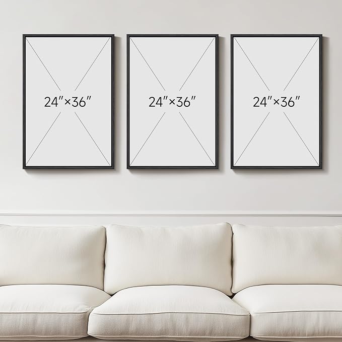 Large Framed Black and White Abstract Wall Art for Living Room, 3 Piece Modern Canvas Prints Paintings Artwork for Walls, Minimalist Geometric Pictures for Entryway Hallway Office Wall Decor 24x36 In