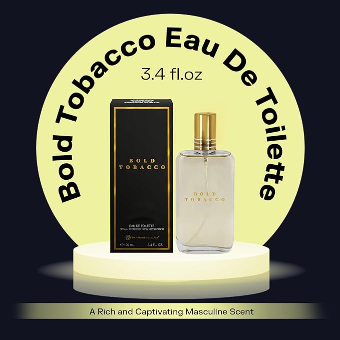 PB ParfumsBelcam Bold Tobacco Eau de Toilette Spray for Men – Warm Woody Spicy Scent with Tobacco Flower, Ginger, Cinnamon & Vanilla – Typically Lasts 3–6 Hours, Masculine Signature Scent, 3.4 fl oz