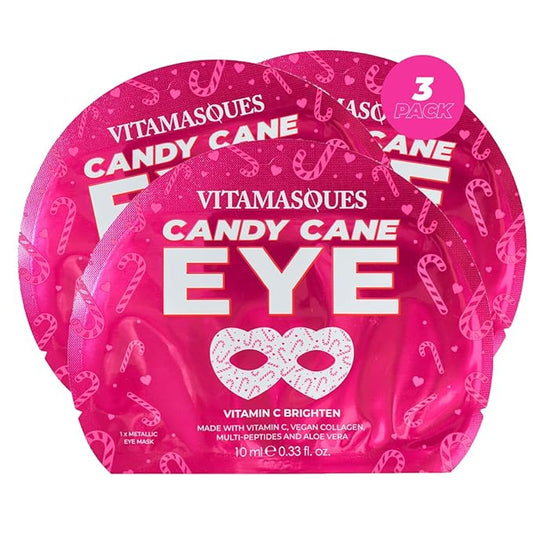 Vitamasques Candy Cane Vitamin C Eye Mask 3 Pack - Korean Skin Care Eye Mask with Aloe Vera to Reduce Puffy Eyes
