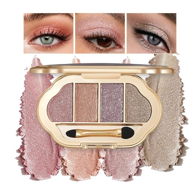 Nude Eyeshadow Palette 4 Colors, Champagne chocolate Matte & Shimmer Neutral Shades, Highly Pigmented Blendable Long-Lasting Powder, Smooth No-Fallout Daily Eye Makeup Palette and Natural Looks-B03#