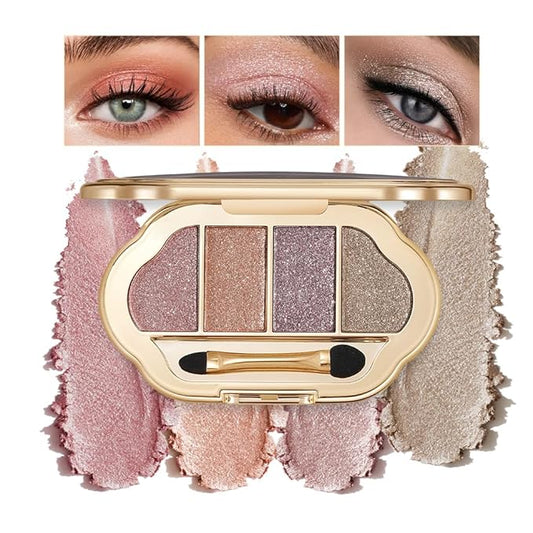 Nude Eyeshadow Palette 4 Colors, Champagne Chocolate Shimmer Matte Nude Eye Shadow Quad, Smooth Long-Lasting Highly Pigmented Formula, Easy for Beginners, Ideal for Daily Soft Glam Makeup, 3#