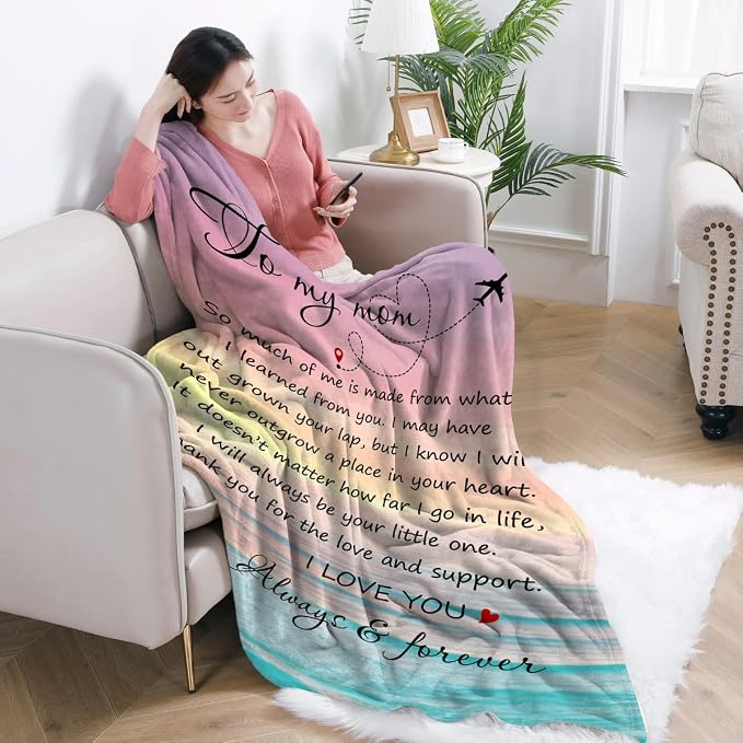 Gifts for Mom from Daughter or Son – to My Mom Blanket, Thoughtful Mothers Day, Birthday Gift, Cozy Present for Mother, Soft Flannel Throw Blanket 50x60 inches for Bed and Couch