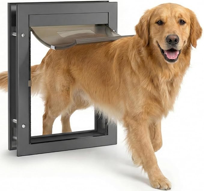 Dog Door for Large Dogs, X-Large Aluminum Frame Pet Door with 2-Way Lock, Easy Install on Interior Door/Screen/Wall, Weatherproof Magnetic Flap (X-Large, Black)