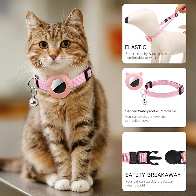2 Pack Airtag Cat Collar Breakaway Bell Adjustable Nylon Safety
