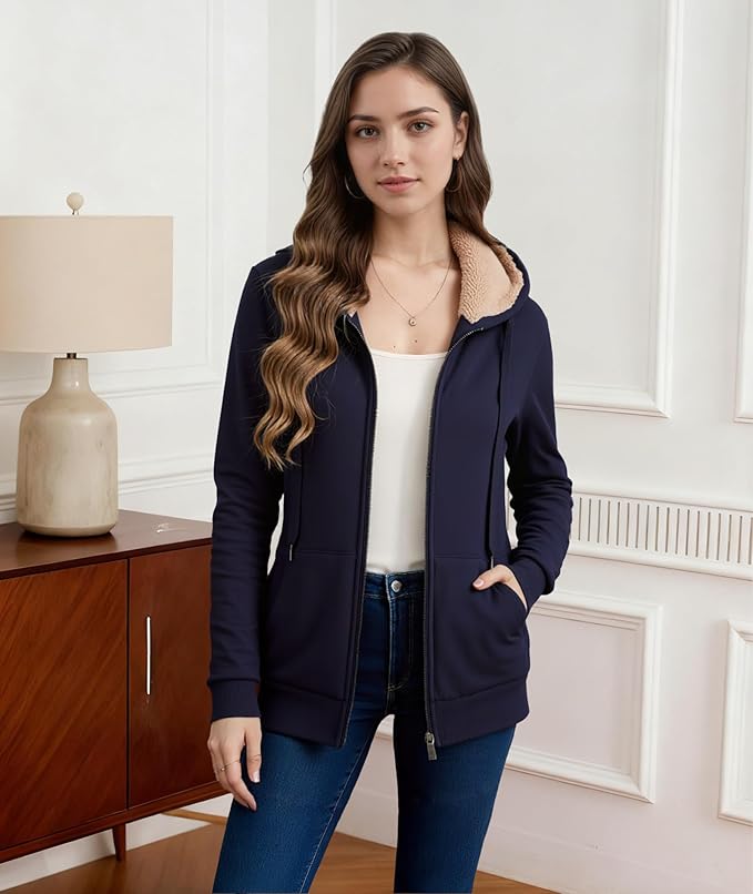 Little Beauty Womens Zip Up Hoodies Winter Thick Fleece Lined Hooded Jacket Casual Cozy Warm Sweatshirt Coat