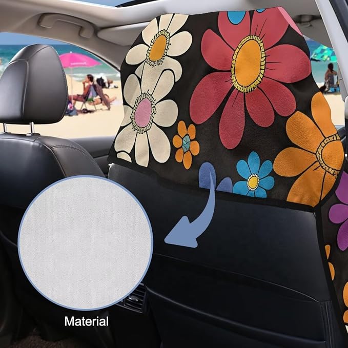 INSTANTARTS Retro Flower Power Car Seat Towel Covers Yoga Towel Car Seat Cover Portable