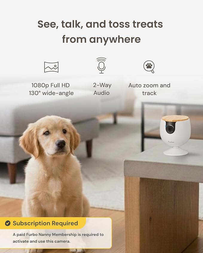 Furbo Mini Pet Camera: Home Security & Smart Alerts, Subscription Required | Stay connected with AI Pet & Home Safety Alerts, Mountable 130° Wide View, Video History, 2-Way Audio, Paid Plan Required
