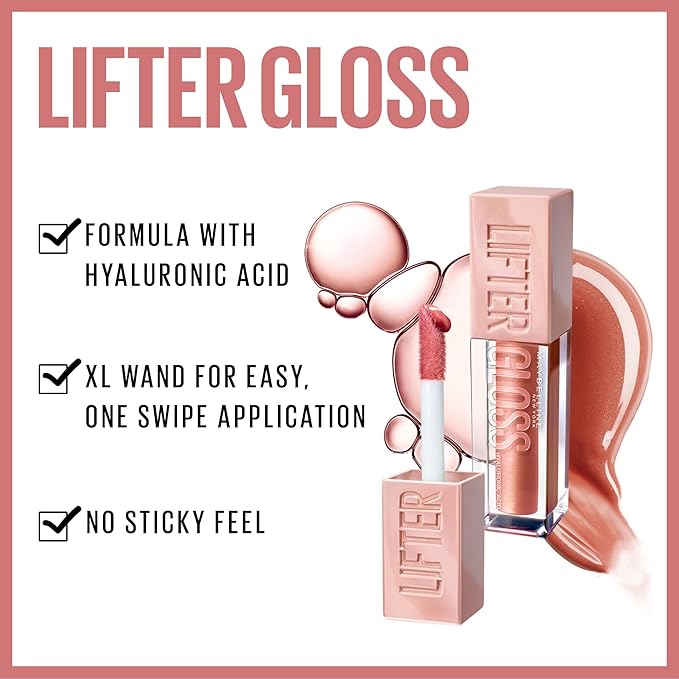Maybelline Lifter Gloss, Hydrating Lip Gloss with Hyaluronic Acid, High Shine for Plumper Looking Lips, Rust, Warm Neutral, 0.18 Ounce