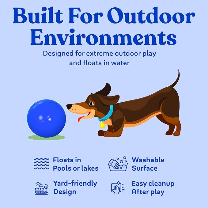 Doggie Dooley Virtually Indestructible Dog Ball - 14 Inch Hard Plastic Interactive Dog Toy for Large Breeds Over 75+ lbs - Built for Herding & Push Play - Floats in Water, Made in USA - Blue