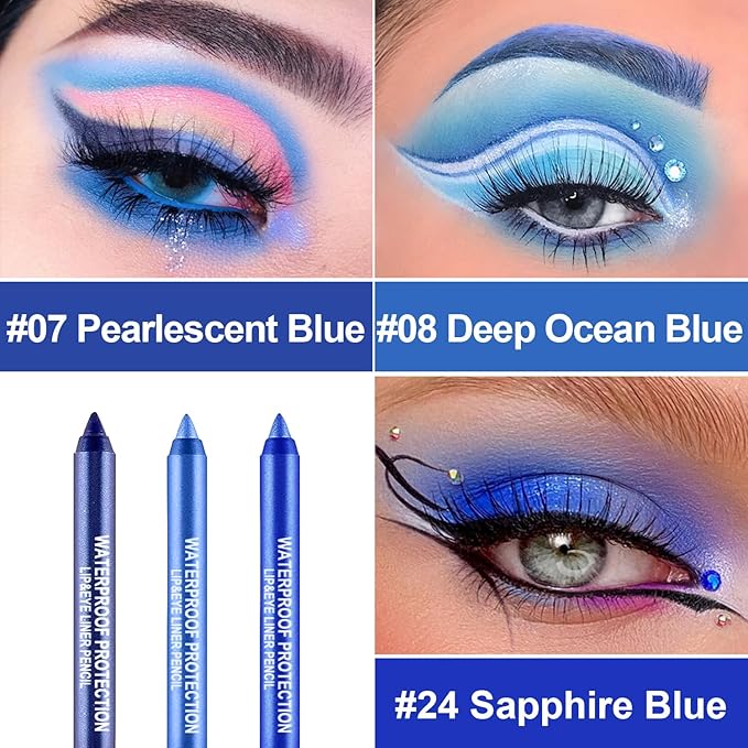 3 Colorful Eyeliner Pen Set, Eye Shadow Pencil, Pearl Eyeliner Kit Metallic Glitter Eye liner Pencil for Women Eye&Lip Liner Professional Eye Makeup Set Colorful Eye Color (3PCS D)