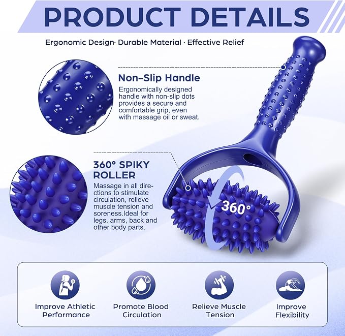 Lurrose Handheld Spiky Massage Ball Roller for Deep Tissue Myofascial Release, Fascia Release Tools for Neck, Back, Leg & Deep Tissue Massage, Massage Roller for Muscle Relief and Body Relaxation