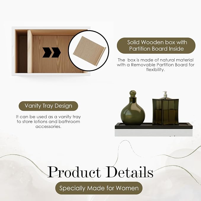 HOTCAN Discreet Wooden Tampon Holder for Bathroom with Built-In Vanity Lid | Feminine Pads Dispenser Organizer for Bathroom Countertop | Compact and Elegant Design | Multiple Mounting Options (Floral)