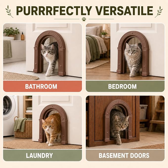 Cat Door for Interior Doors Large Cat Door for Cats Up to 25 lbs No-Flap