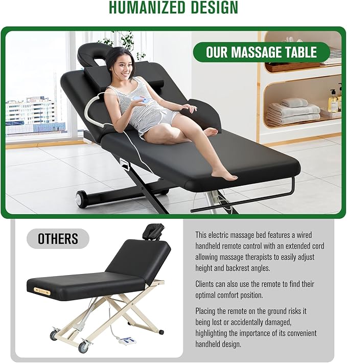 pouseayar Heavy Duty Electric Massage Table, Electric Lift Motor and Manual Backrest Adjustable for Treatment/Medical Spa/Facial Bed/Beauty Bed and More - 31.5 Wide x 75 Long - Black