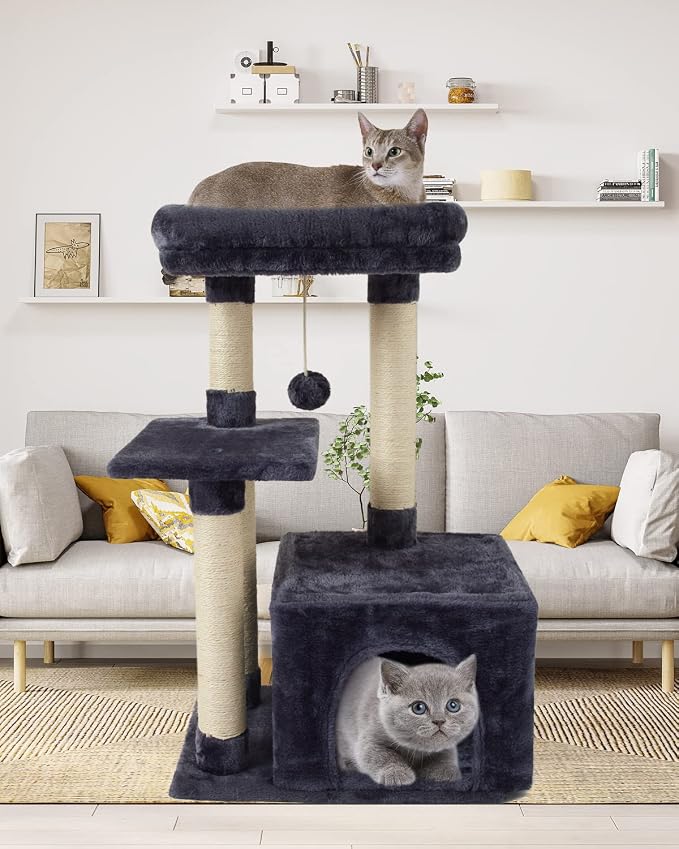 Cute Cat Tree Kitten Cat Tower Condo Cat Furniture Sisal Scratching Posts D | FISH&NAP For Indoor Jump Platform Activity Center Play House Dark Gray
