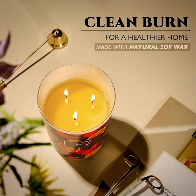HomeLights 3-Wick Candles for Home Scented - 34oz Soy Wax Blend Candle Long-Lasting Fragrance, Eclectic Mixed Styles Home Decor and Housewarming Gifts, Amalfi Citrus