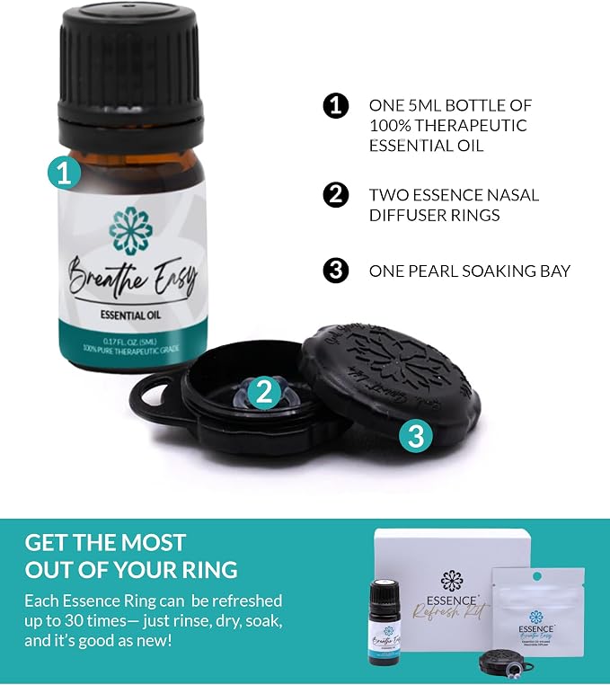 Essence Wearable Aromatherapy Nasal Diffuser – Breathe Easy Essential Oil Nose Ring Refresh Kit – Personal Scent Clip for Travel, Work & Everyday Use – Made in USA
