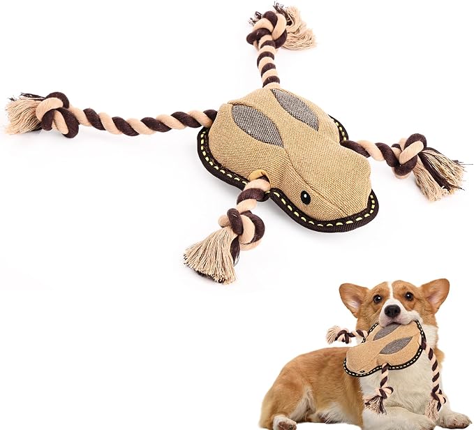 Tough Squeaky Dog Toys for Aggressive chewers Interactive to Keep Them Busy, Durable Funny Cute Tug of war Rope Birthday Dogs Toy for Small Medium Large (Frog)