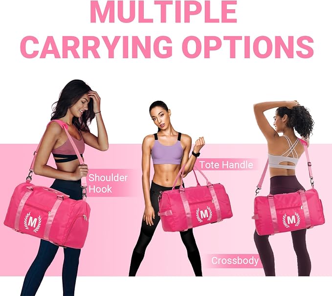 Gym Bag for Women, Personalized Duffle Bag with Shoe Compartment, Sports Bag for Yoga & Dance with Wet Pocket and Mat Strap(HotPink,Q)