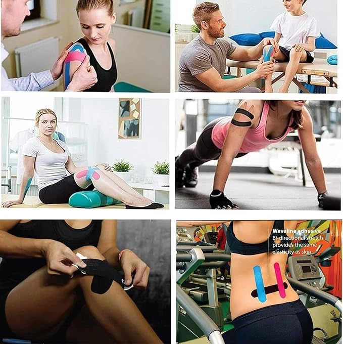 Kinesiology Tape Precut, Athletic Sports Tape Adhesive for Muscles Ankle Neck Knee Shoulder Promotes Recovery and Providing Support, Total 60 Precut Strips (Mix Color)