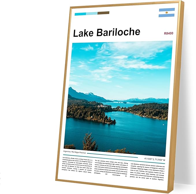 Poster Lake Bariloche Wall Art Original Design(30"x20" Unframed) Argentina Patagonia Landscape Print Andes Mountains Nature Scenery Nahuel Huapi Glacial View South America Travel Home Decor