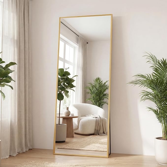 DUMOS 24"x65" Full Length Floor Mirror, Full Body Mirror | Standing Aluminum Frame, Bedroom Body Hanging Leaning, Living Room Cloakroom Home Decor, Gold