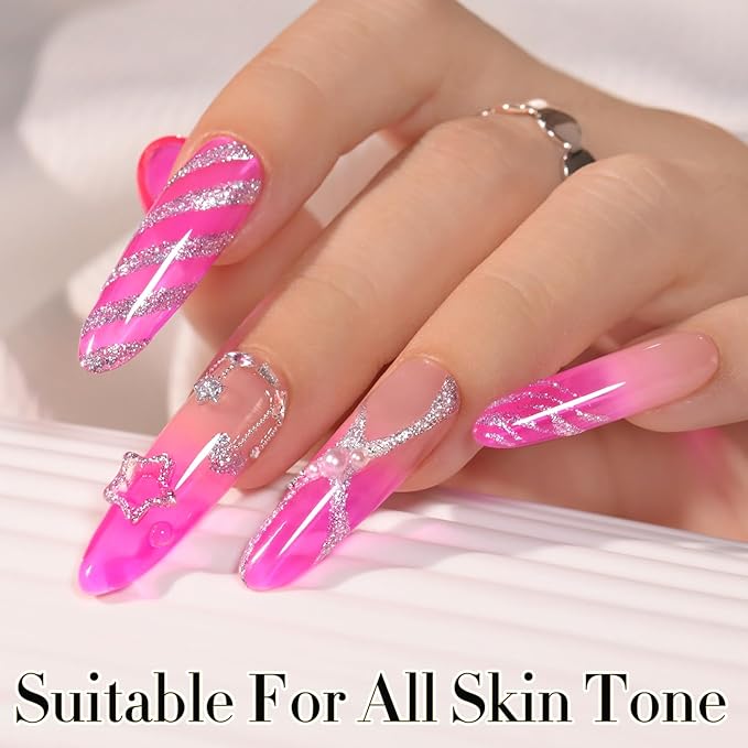 Double Rhythm 0.5 Oz Jelly Gel Polish Same Color Same Bottle Sheer Neutral Natural Light Milky Pastel 15ML Translucent Polish Art DIY at Home (Neon Pink-A1642)