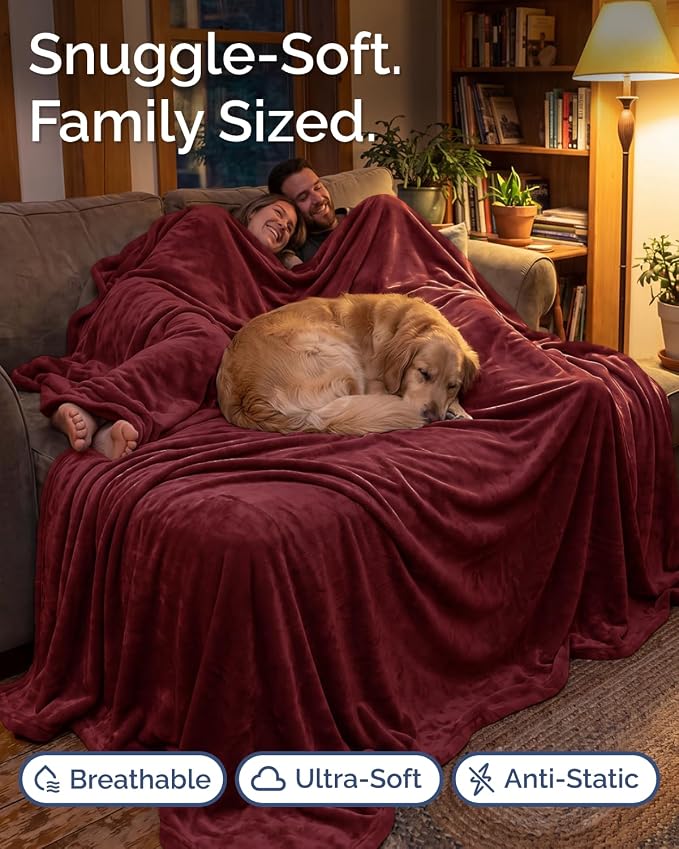 Ultra Soft Fleece Blanket Oversized King Size - Flannel Fleece Luxury Blanket - Lightweight for Couch Bed Chair - Thick, Warm and Breathable - All Season Cozy, Burgundy