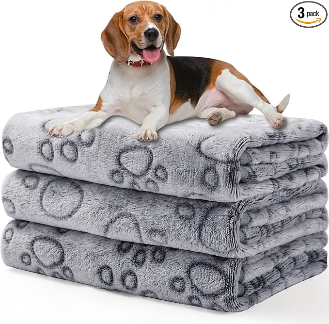 Luciphia Dog Blanket 3 Pack, Soft Cozy Fleece Throw for Puppy Cat,41"x31" | Fuzzy Flannel Small Pet Blanket Washable, Cute Paw Print for Crate Car Bed. Puppy Essential,Cat Stuff Gifts,Large