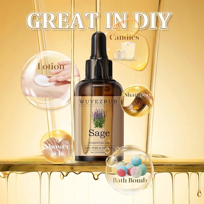 Sage Essential Oil 120ML - 100% Pure and Natural Oils for Aromatherapy Diffuser - 4 Fl Oz/Sage