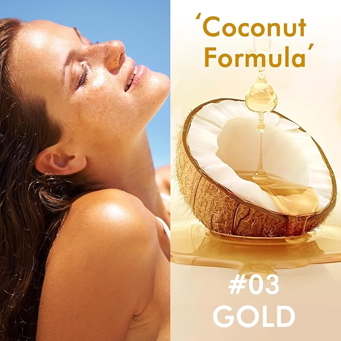 Body Glow Oil, Broad Spectrum SPF 50, Glitter Shimmer Sunscreen Body Oil Lotion with Sequin Mica, Lightweight Non-Sticky Moisturizer with Coconut, Skin Illuminator Glowing Results (03# Gold)