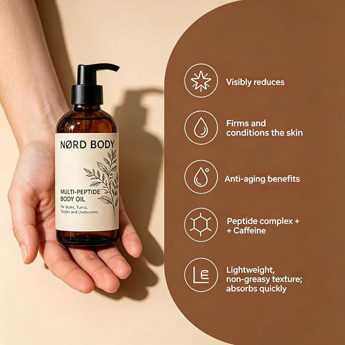 Nord Body Anti Cellulite Oil, Fast-Absorbing Non-Greasy Skin Smoothing Oil for Hips, Thighs, Abdomen & Full Body Massage, 250ml