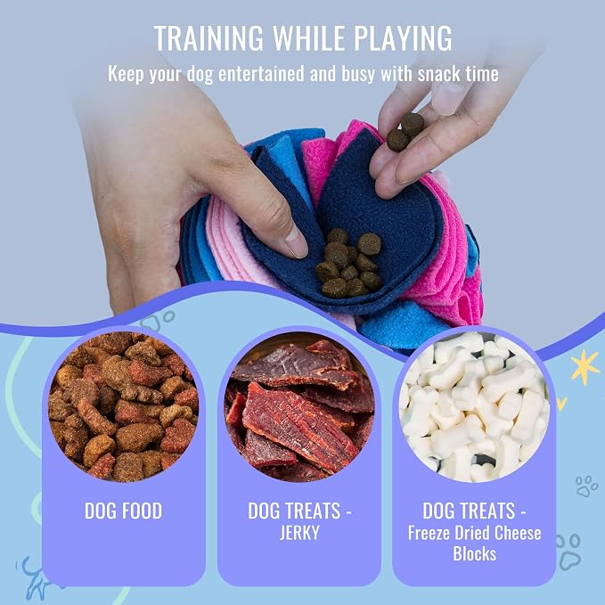 Pet Snuffle Ball, Puzzle Sniffing Interactive Dog Ball for Blind Dogs Training Stress Relief Dog Enrichment Toys Treat Machine Washable (Royal Blue, 20cm)