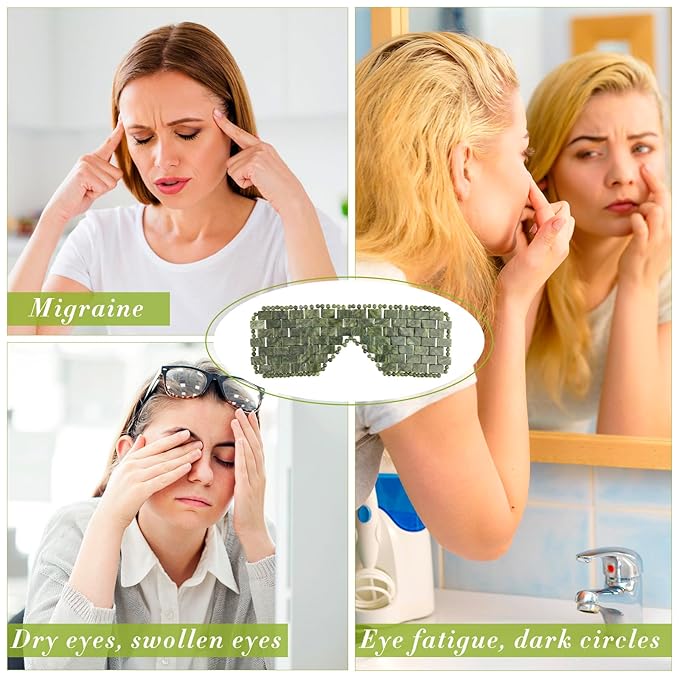 Hercicy 2 Pcs Jade Eye Mask Green Jade Stone Facial Cooling Mask for Alleviate Puffiness Face Massage Relax Eyes Relieve Migraine Meditation Beauty (Dark Green)