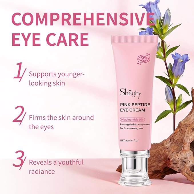 PDRN Pink Peptide Eye Serum Cream, Hydrating & Firming Eye Cream for Dark Circles, Anti-Aging Treatment Reduces Fine Lines, Uneven Skin Tone, Soothing Pink Moisturizer with Peptides, 1.01fl.oz (1)